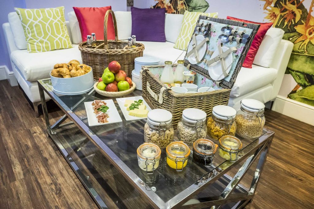 The Tower House continental breakfast hamper is pictured in the Orchard Suite. Pastries, fruits, cereals and juices are all pictured