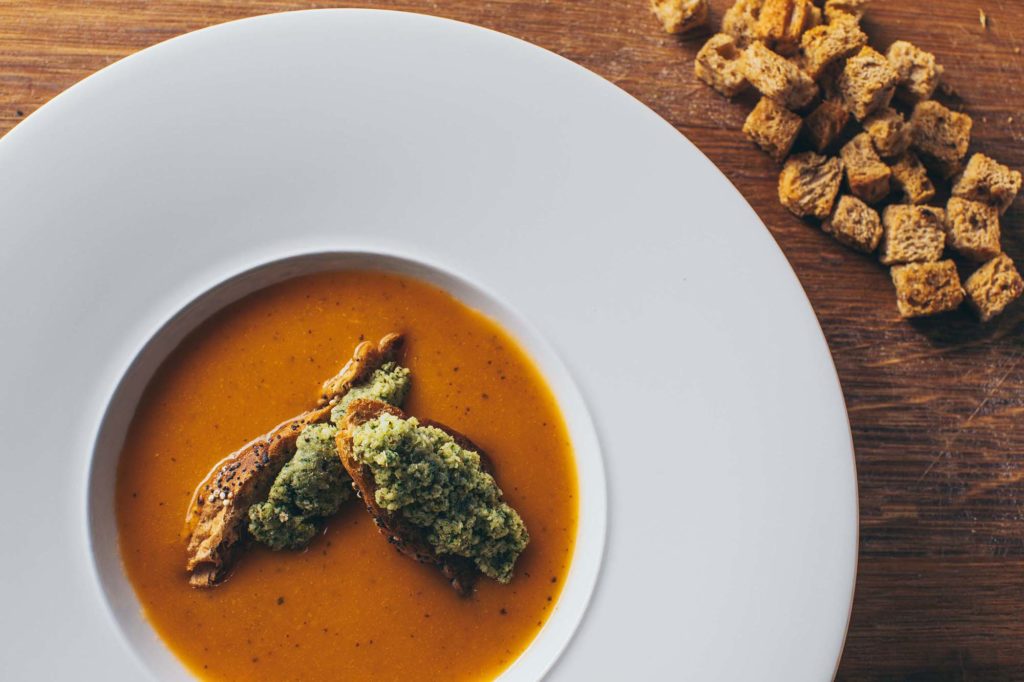 Tomato Soup with Chunky Croutons, Food Photography