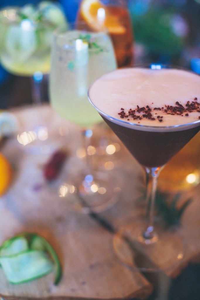 Rowton Castle signature cocktails are photographed up close, a French martini takes centre stage
