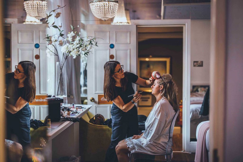 Make up artist Nichola prepares bride Jade for her wedding day