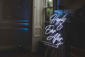 &quot;Happily Ever After&quot; Neon sign photographed in the Cardeston Suite during the Evening Party