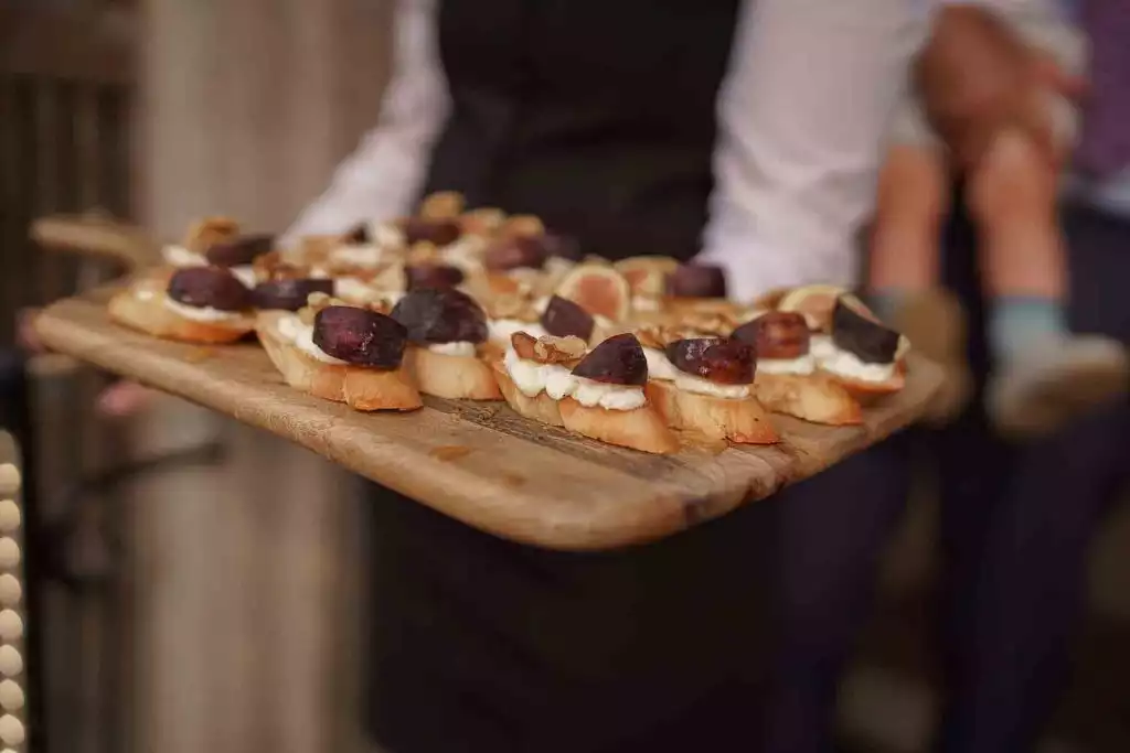 Selection of wedding canapés served during drinks reception at Rowton Castle